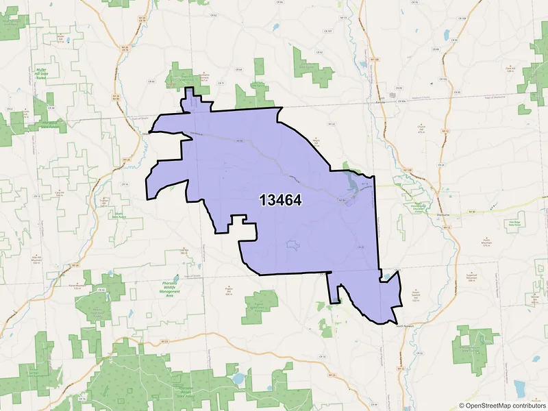 Map of ZIP Code 13464 — Smyrna, NY