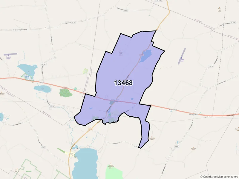Map of ZIP Code 13468 — Springfield Center, NY