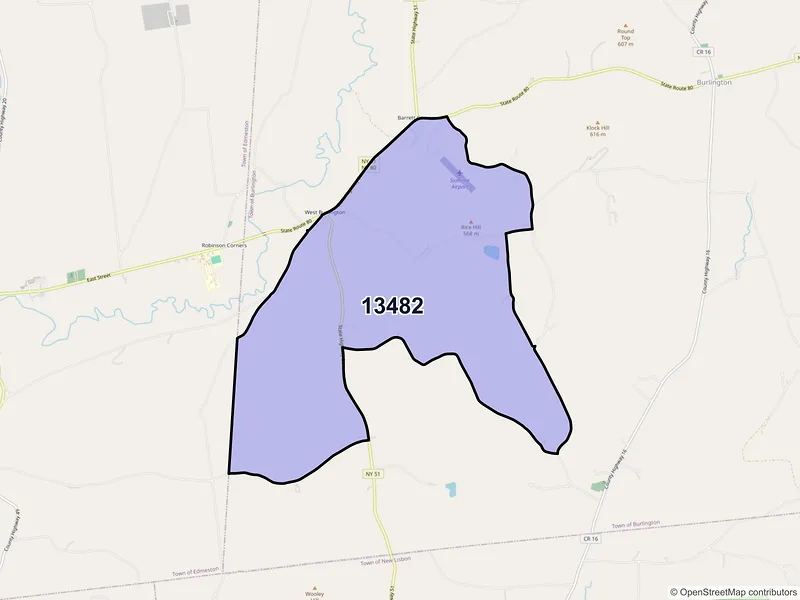 Map of ZIP Code 13482 — West Burlington, NY