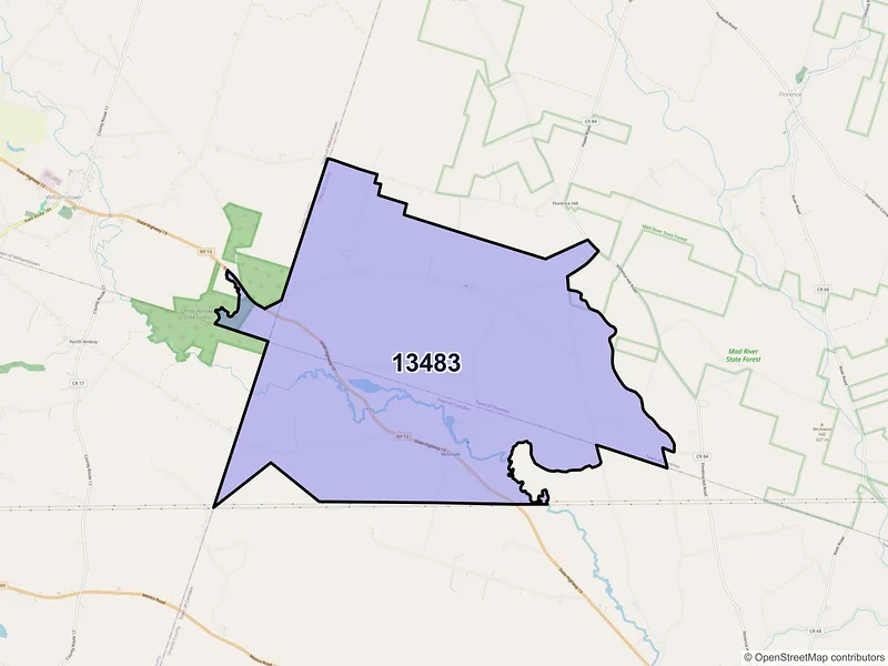 Map of ZIP Code 13483 — Westdale, NY