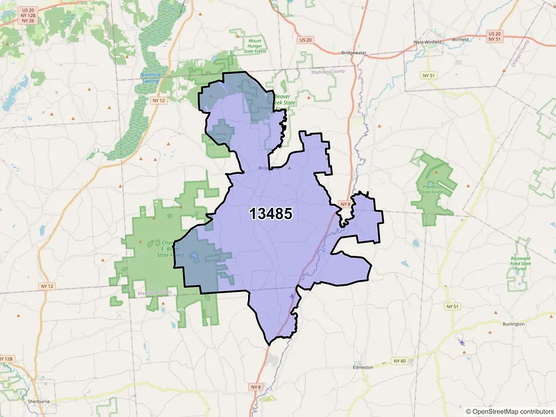 Map of ZIP Code 13485 — West Edmeston, NY