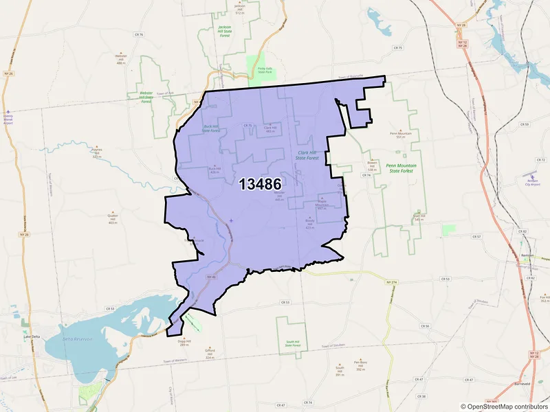 Map of Westernville, New York and ZIP codes