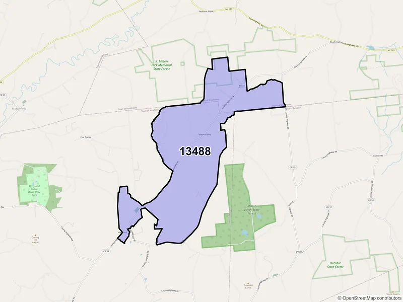Map of Westford, New York and ZIP codes