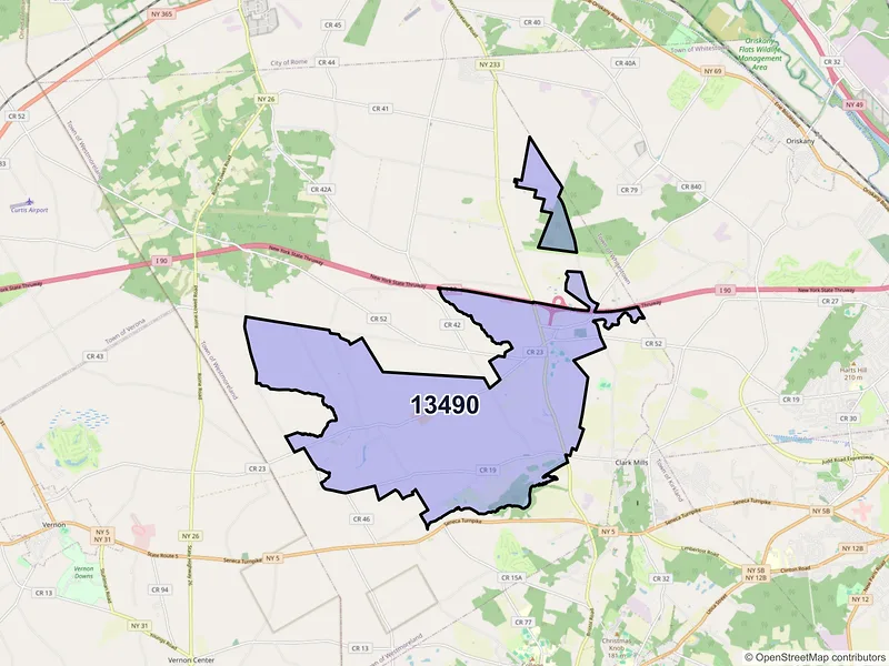 Map of Westmoreland, New York and ZIP codes