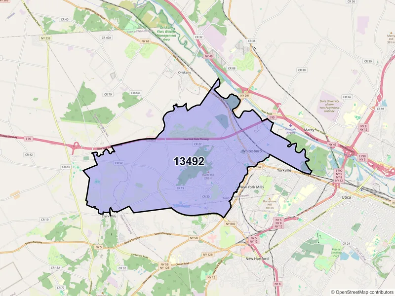 Map of Whitesboro, New York and ZIP codes