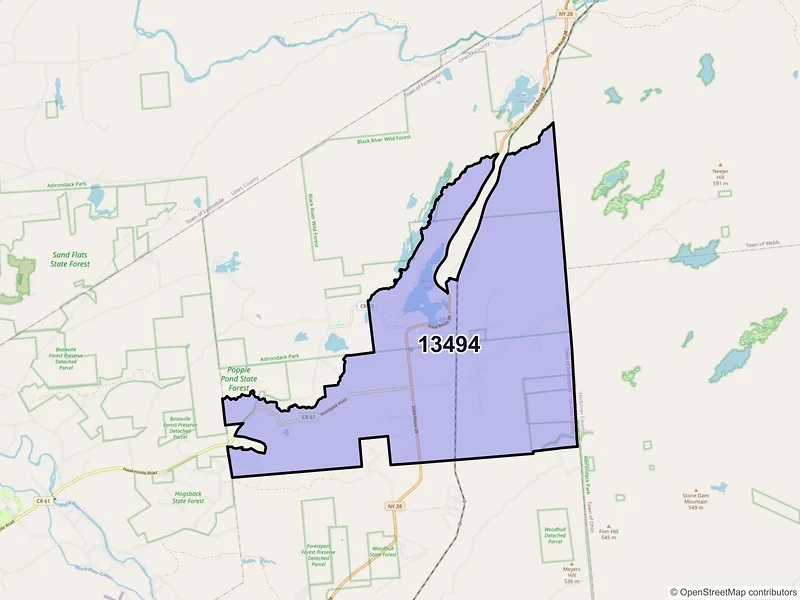 Map of ZIP Code 13494 — Woodgate, NY