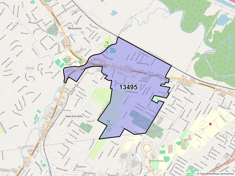 Map of Yorkville, New York and ZIP codes