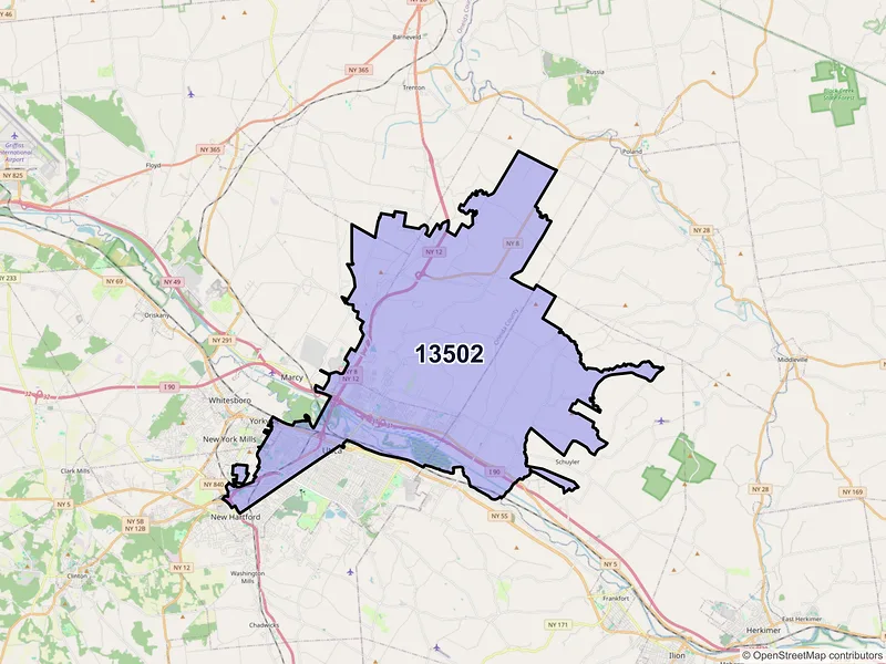 Map of ZIP Code 13502 — Utica, NY