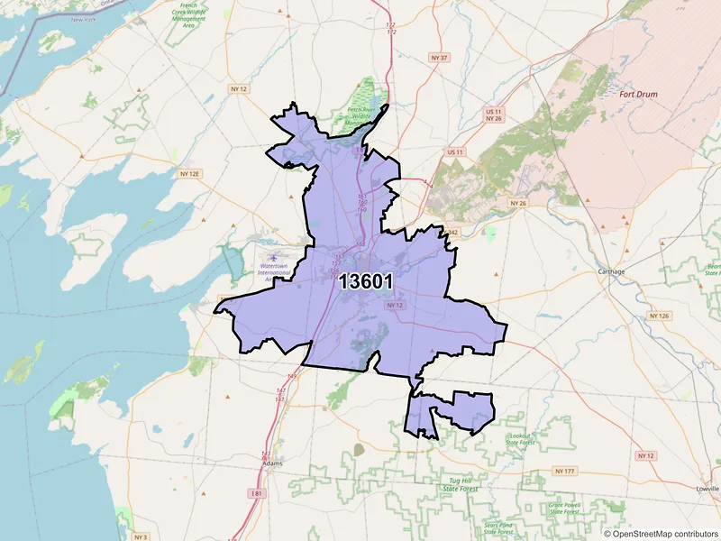 Map of ZIP Code 13601 — Watertown, NY