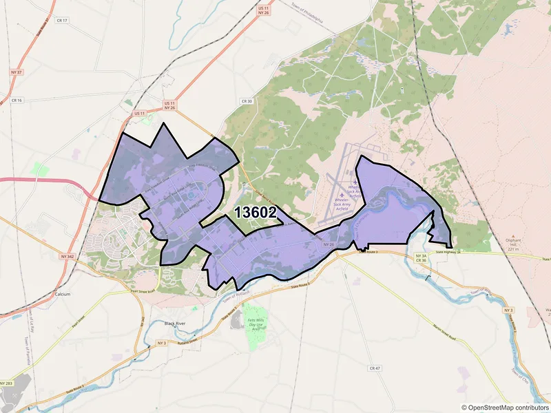 Map of ZIP Code 13602 — Fort Drum, NY