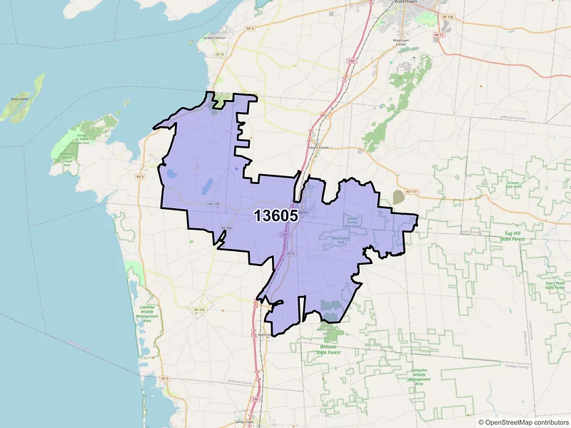 Map of ZIP Code 13605 — Adams, NY