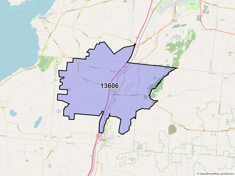 Map of ZIP Code 13606 — Adams Center, NY