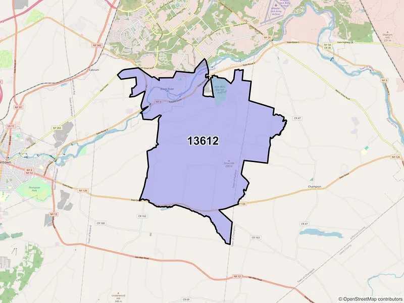 Map of ZIP Code 13612 — Black River, NY