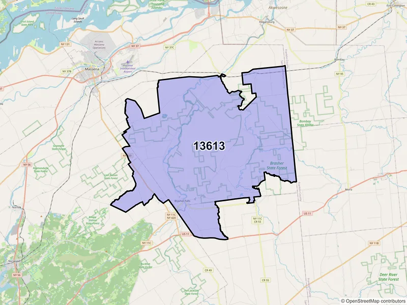 Map of ZIP Code 13613 — Brasher Falls, NY