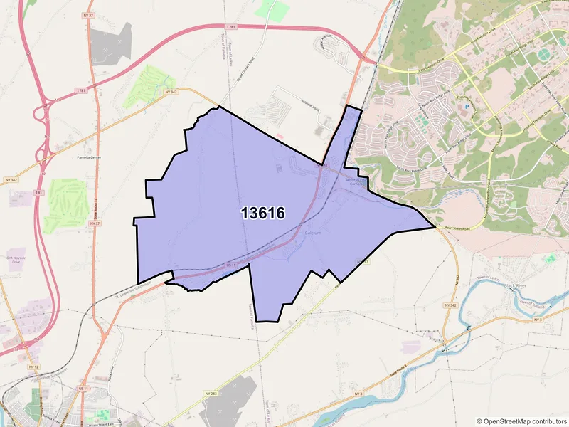Map of Calcium, New York and ZIP codes