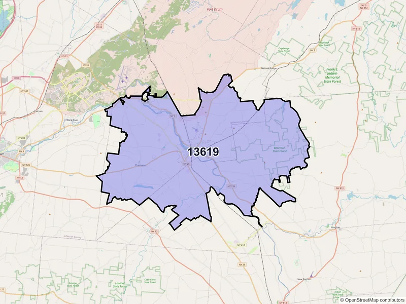 Map of ZIP Code 13619 — Carthage, NY