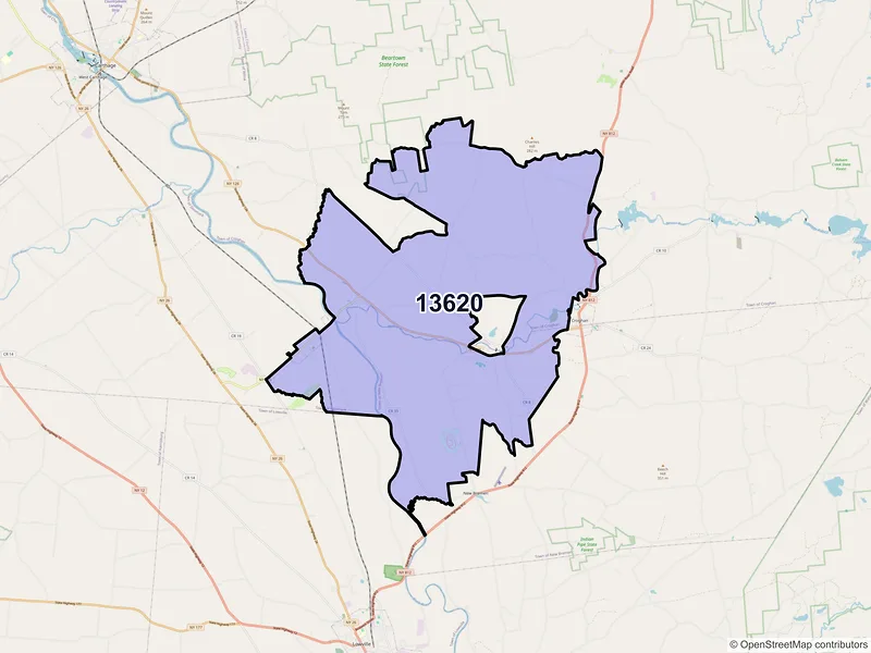Map of Castorland, New York and ZIP codes