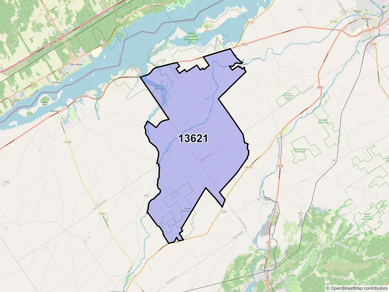 Map of ZIP Code 13621 — Chase Mills, NY