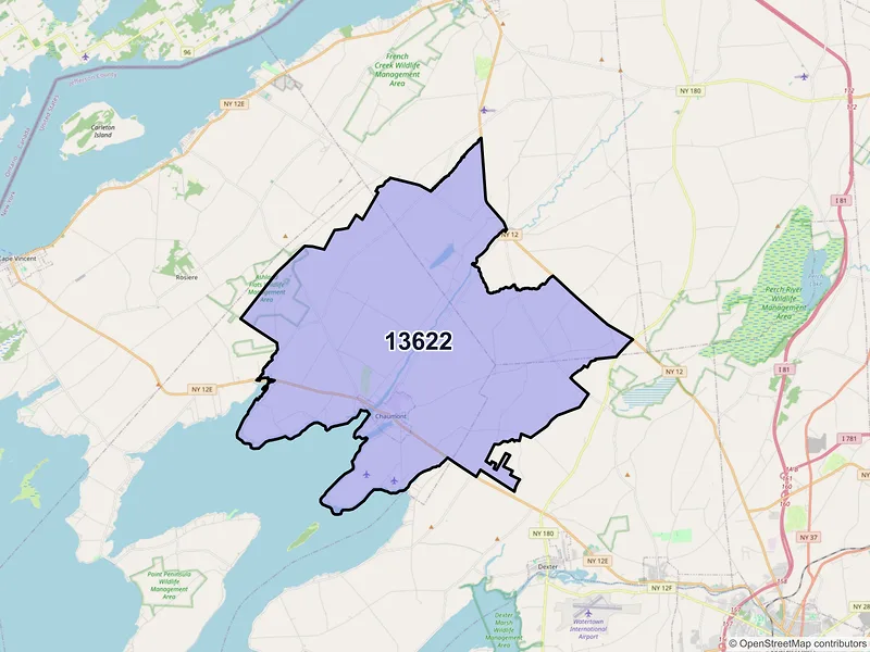 Map of ZIP Code 13622 — Chaumont, NY