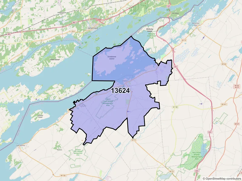 Map of ZIP Code 13624 — Clayton, NY