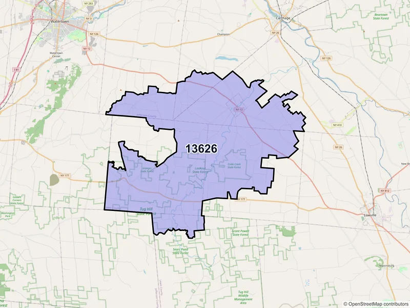 Map of ZIP Code 13626 — Copenhagen, NY