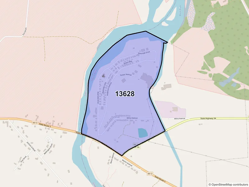 Map of Deferiet, New York and ZIP codes