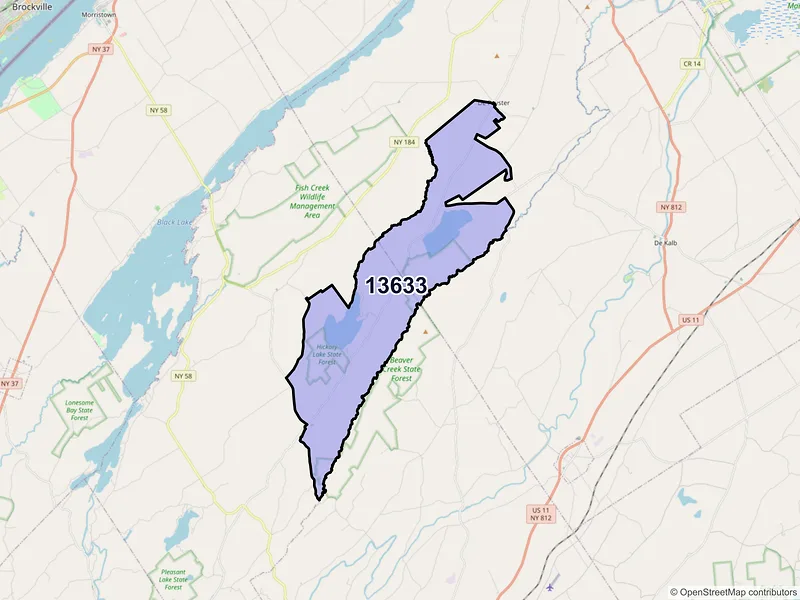 Map of ZIP Code 13633 — De Peyster, NY