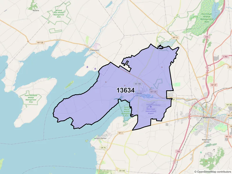 Map of ZIP Code 13634 — Dexter, NY