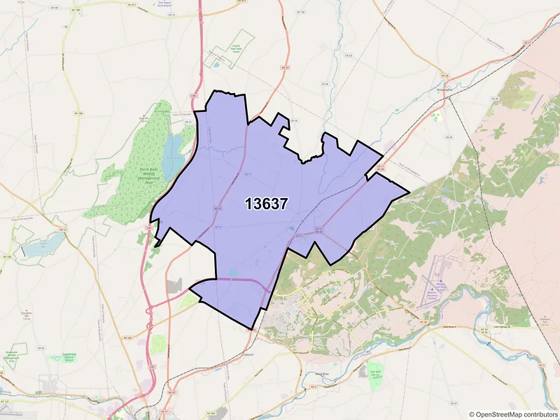 Map of ZIP Code 13637 — Evans Mills, NY