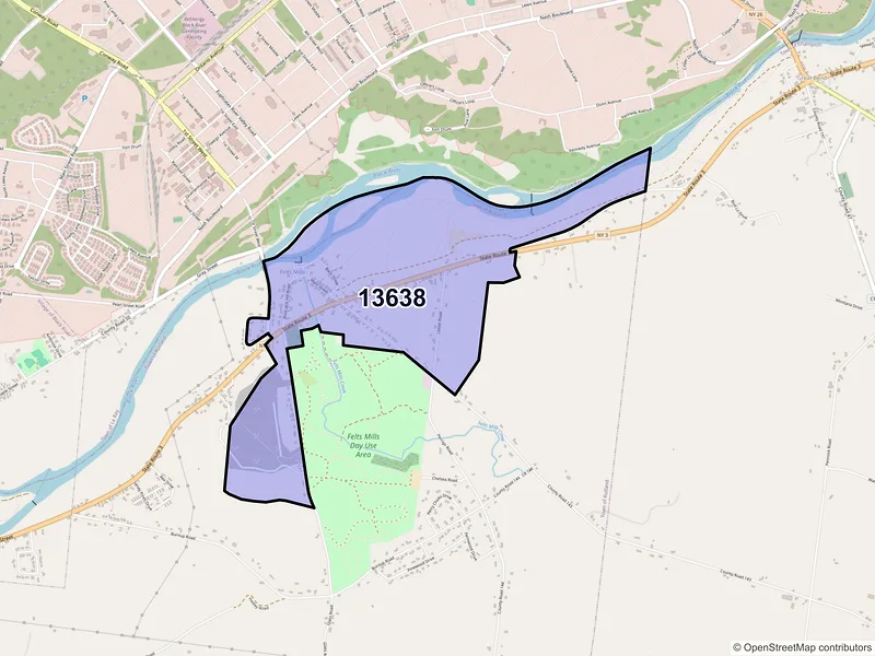 Map of ZIP Code 13638 — Felts Mills, NY