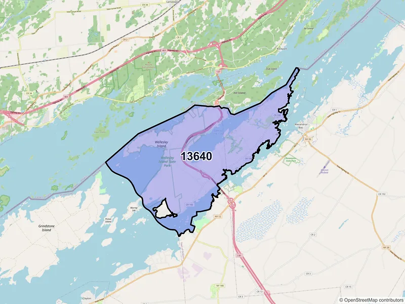 Map of ZIP Code 13640 — Wellesley Island, NY