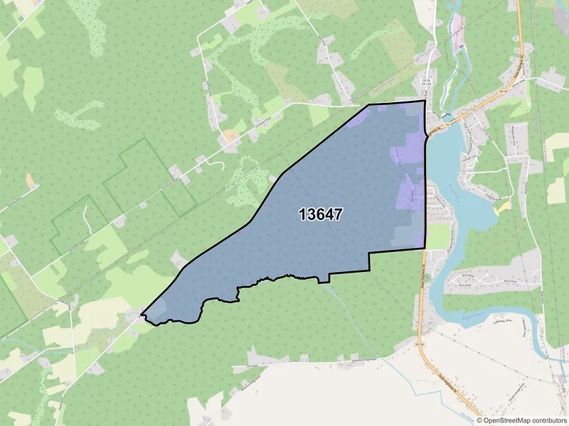 Map of Hannawa Falls, New York and ZIP codes