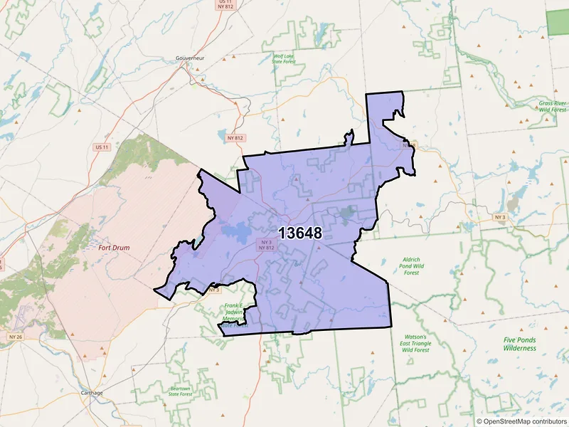 Map of Harrisville, New York and ZIP codes