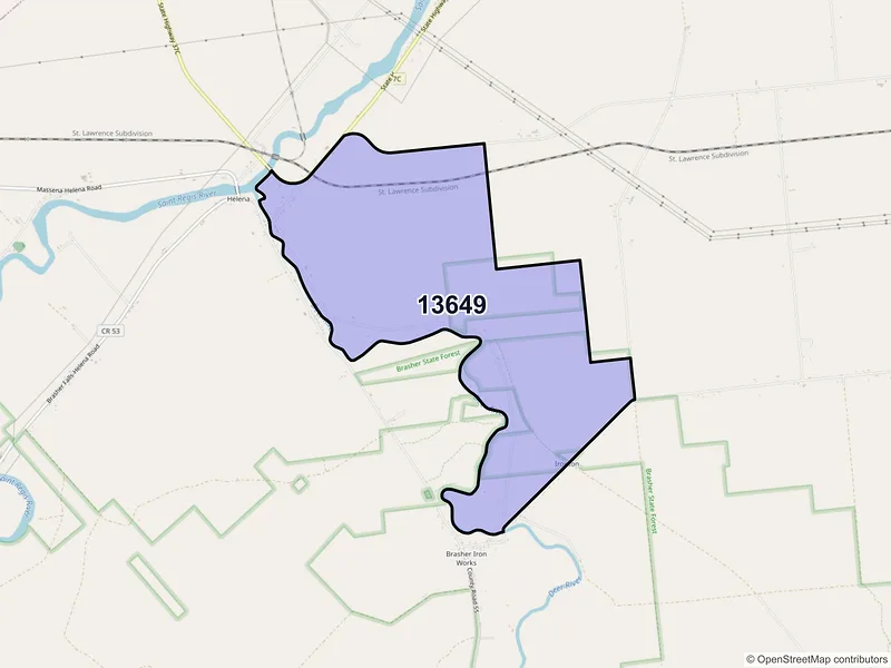 Map of Helena, New York and ZIP codes