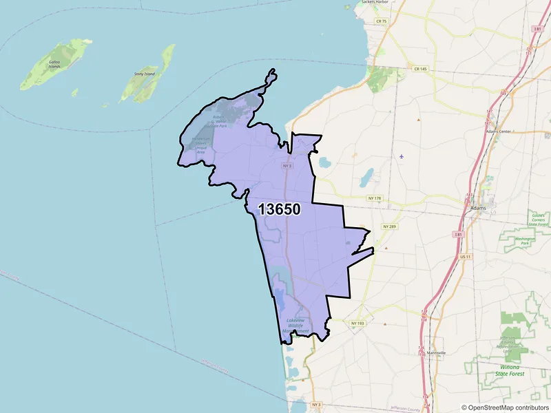 Map of ZIP Code 13650 — Henderson, NY