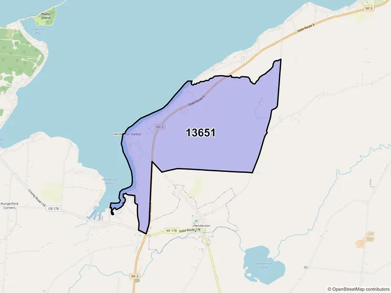 Map of Henderson Harbor, New York and ZIP codes