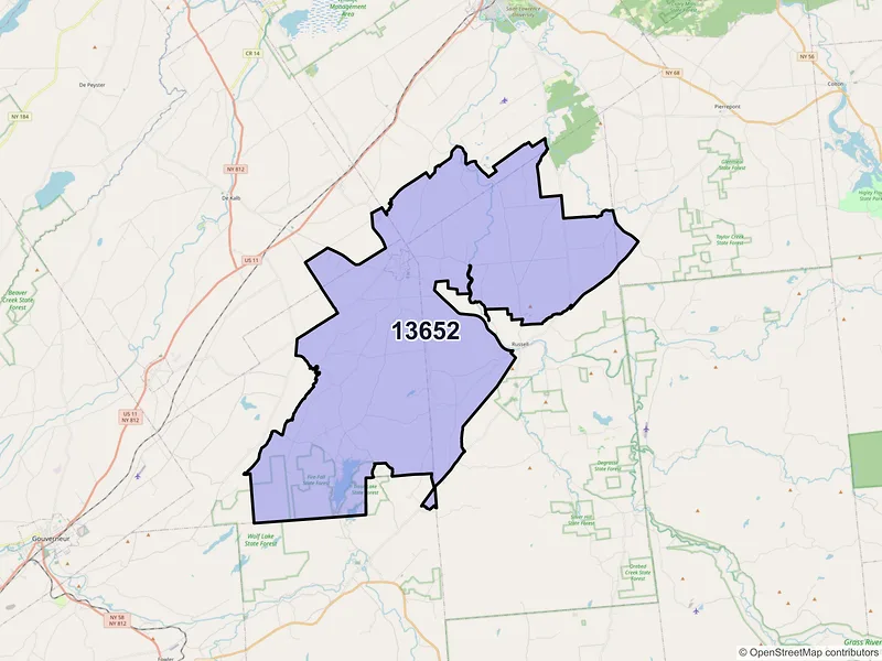 Map of ZIP Code 13652 — Hermon, NY