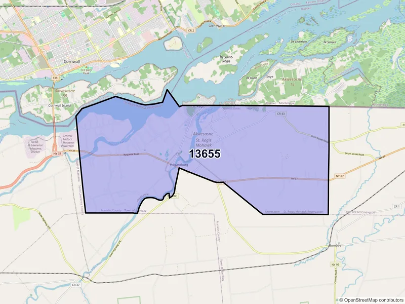 Map of ZIP Code 13655 — Hogansburg, NY