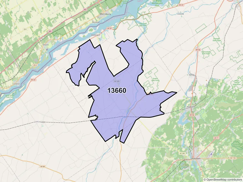 Map of ZIP Code 13660 — Madrid, NY