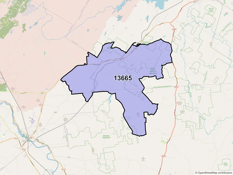 Map of ZIP Code 13665 — Natural Bridge, NY