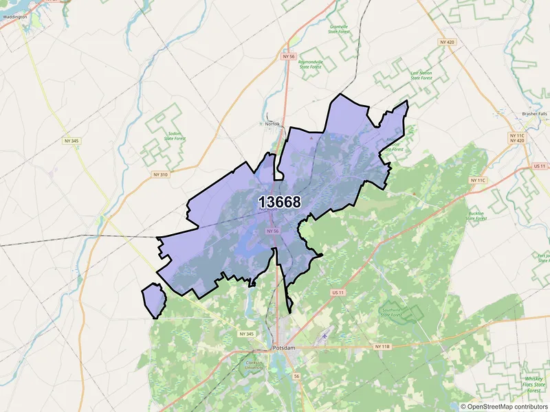 Map of ZIP Code 13668 — Norwood, NY