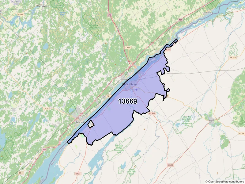 Map of ZIP Code 13669 — Ogdensburg, NY