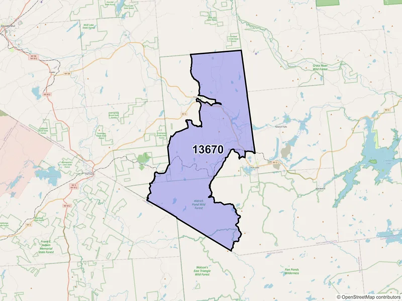 Map of ZIP Code 13670 — Oswegatchie, NY