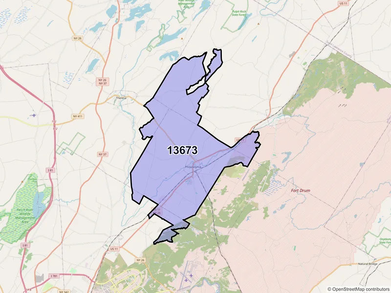 Map of ZIP Code 13673 — Philadelphia, NY