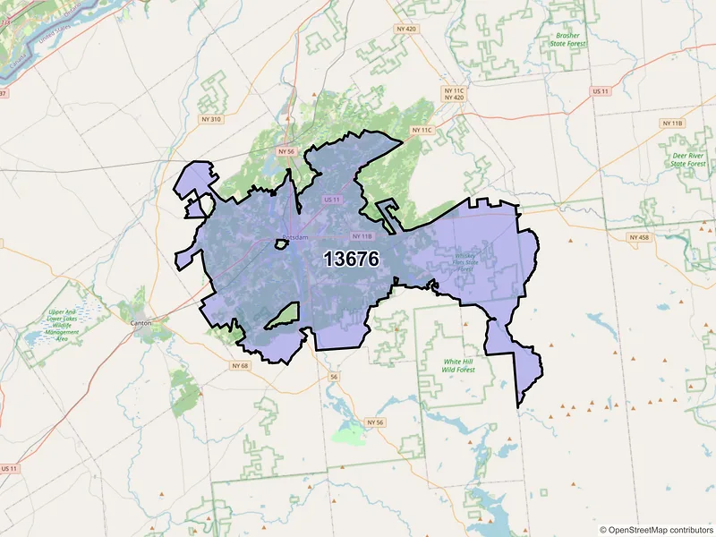 Map of ZIP Code 13676 — Potsdam, NY