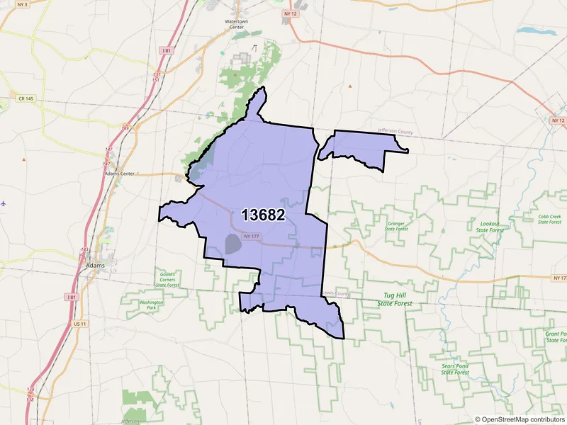 Map of ZIP Code 13682 — Rodman, NY