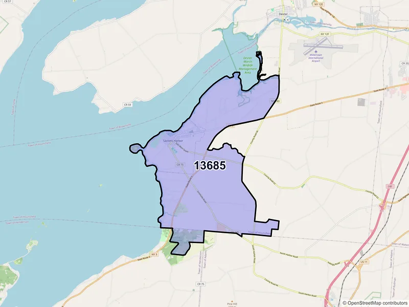 Map of ZIP Code 13685 — Sackets Harbor, NY
