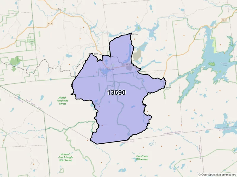 Map of ZIP Code 13690 — Star Lake, NY