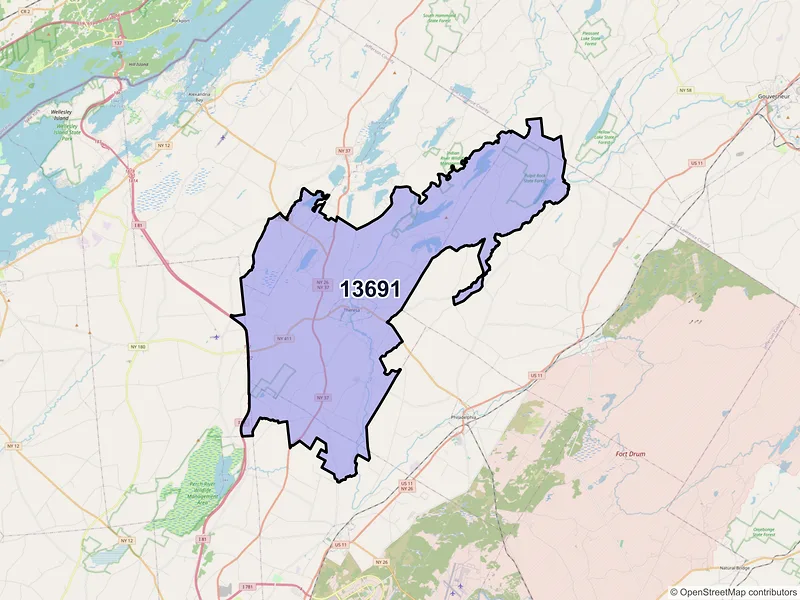 Map of ZIP Code 13691 — Theresa, NY
