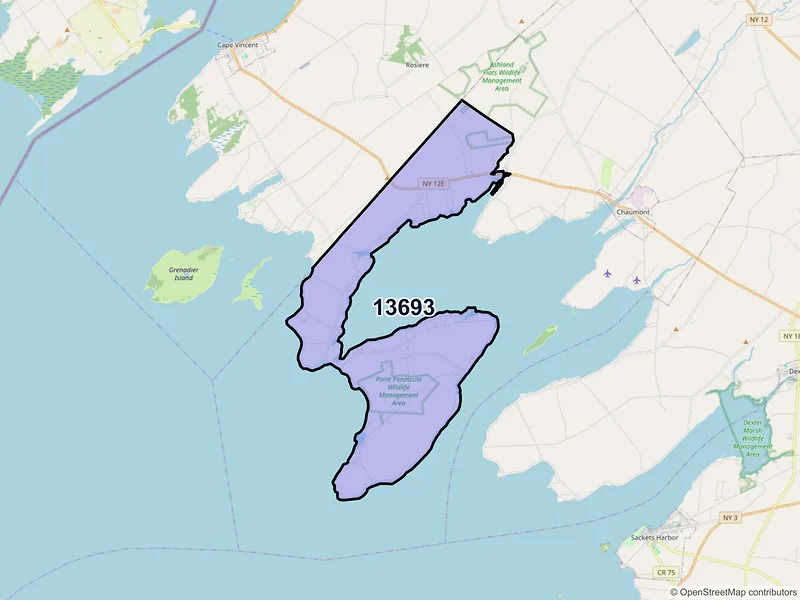 Map of ZIP Code 13693 — Three Mile Bay, NY